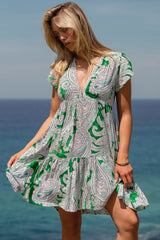 JAASE - Reese Mini Dress: Cap Sleeve Tiered Babydoll Dress in Kashira Print
