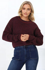 Regie Jumper - Crew Neck Soft Knit Stripe Jumper in Red