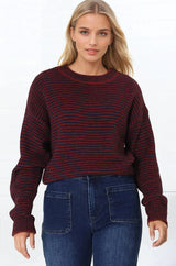 Regie Jumper - Crew Neck Soft Knit Stripe Jumper in Red