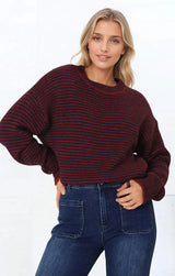 Regie Jumper - Crew Neck Soft Knit Stripe Jumper in Red