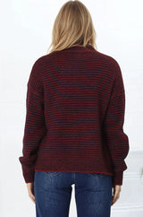 Regie Jumper - Crew Neck Soft Knit Stripe Jumper in Red
