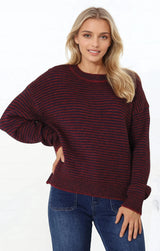 Regie Jumper - Crew Neck Soft Knit Stripe Jumper in Red