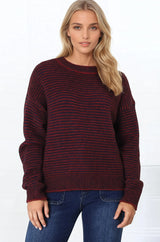 Regie Jumper - Crew Neck Soft Knit Stripe Jumper in Red