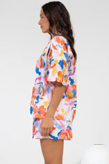 Remira Shirt - Collared Boxy Cut Short Sleeve Shirt in Isadora Print