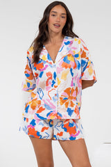 Remira Shirt - Collared Boxy Cut Short Sleeve Shirt in Isadora Print