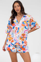 Remira Shirt - Collared Boxy Cut Short Sleeve Shirt in Isadora Print
