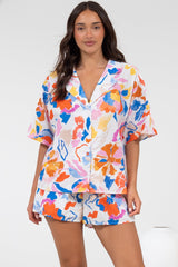 Remira Shirt - Collared Boxy Cut Short Sleeve Shirt in Isadora Print