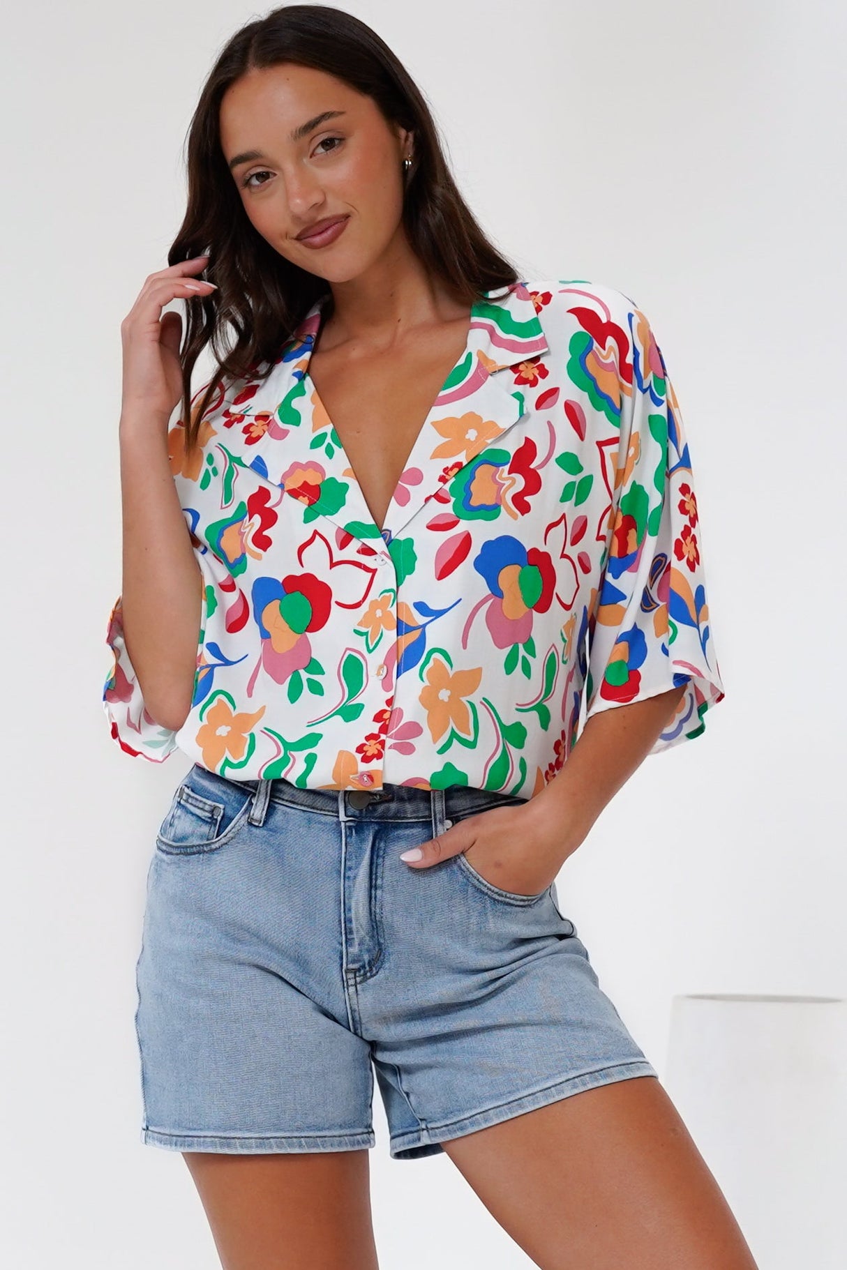 Remira Shirt - Collared Boxy Cut Short Sleeve Shirt in Leland Print