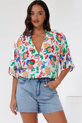 Remira Shirt - Collared Boxy Cut Short Sleeve Shirt in Leland Print