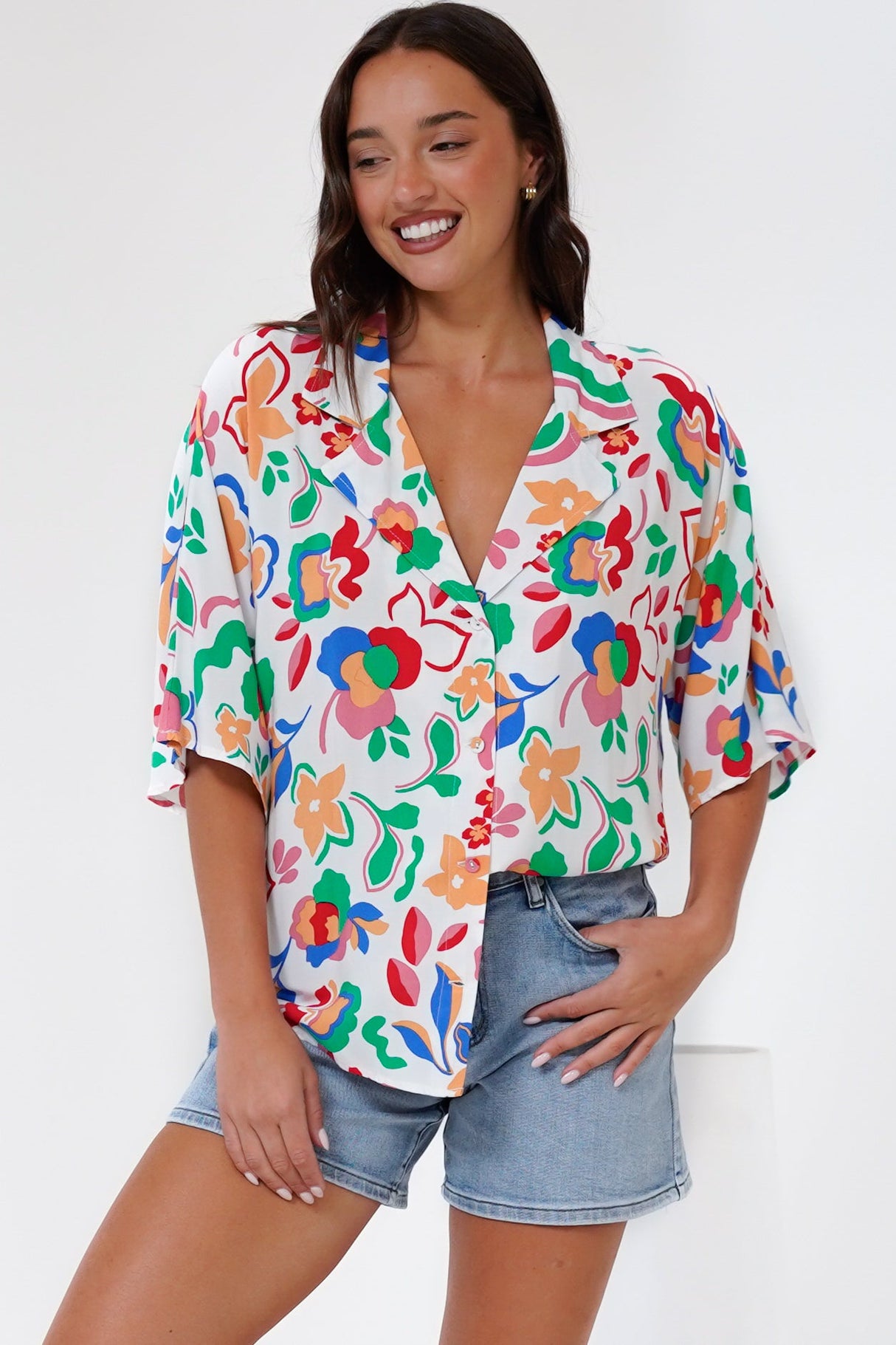 Remira Shirt - Collared Boxy Cut Short Sleeve Shirt in Leland Print