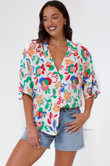 Remira Shirt - Collared Boxy Cut Short Sleeve Shirt in Leland Print