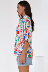Remira Shirt - Collared Boxy Cut Short Sleeve Shirt in Leland Print