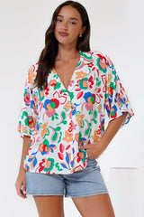 Remira Shirt - Collared Boxy Cut Short Sleeve Shirt in Leland Print