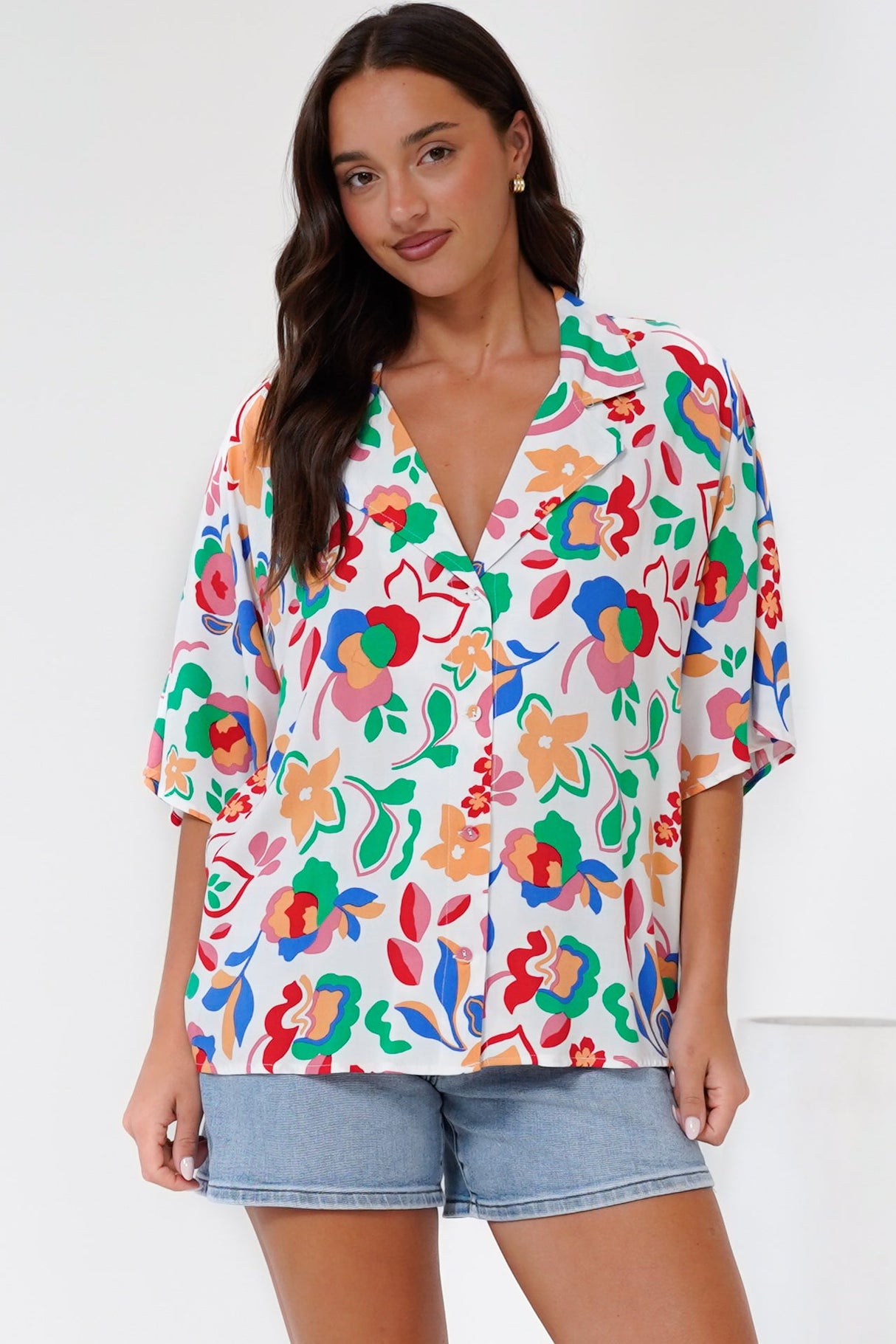 Remira Shirt - Collared Boxy Cut Short Sleeve Shirt in Leland Print