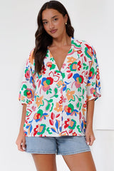 Remira Shirt - Collared Boxy Cut Short Sleeve Shirt in Leland Print