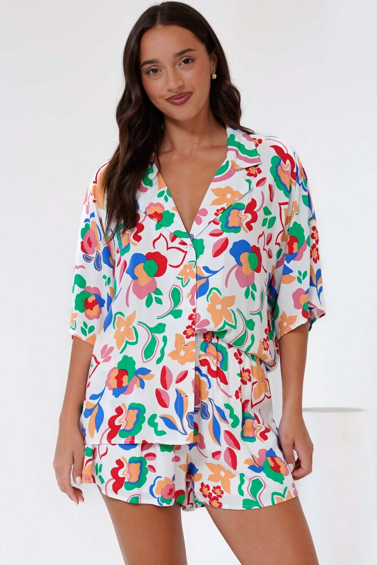 Remira Shirt - Collared Boxy Cut Short Sleeve Shirt in Leland Print