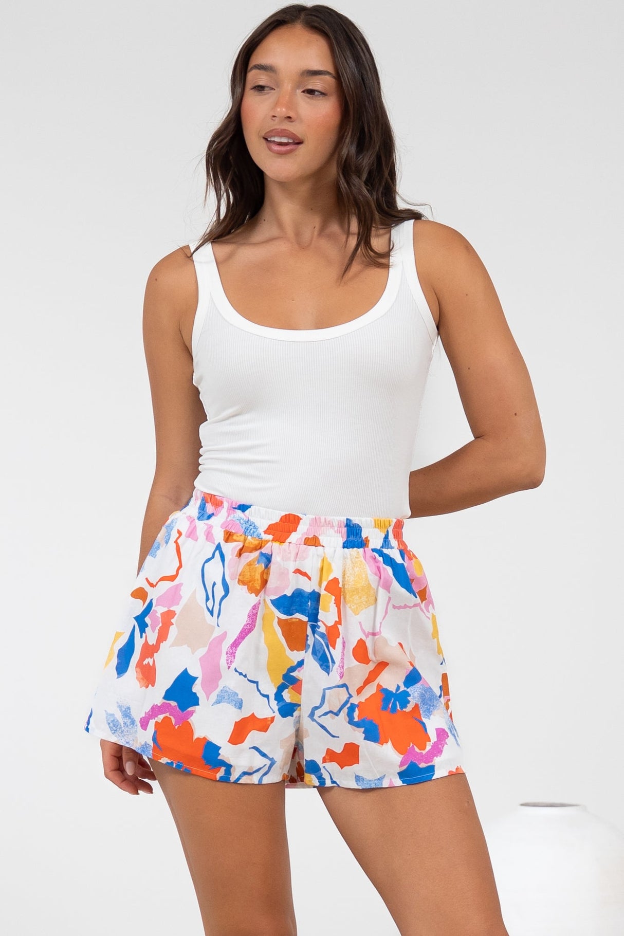 Remira Shorts - High Waisted Short with Elasticated Waistband in Isadora Print