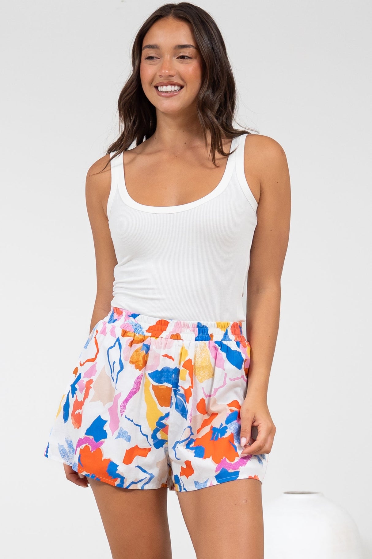 Remira Shorts - High Waisted Short with Elasticated Waistband in Isadora Print