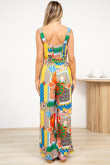 Ren Jumpsuit - Square Neck Thick Strap Jumpsuit with Waist Tie and Pockets in Myra Print