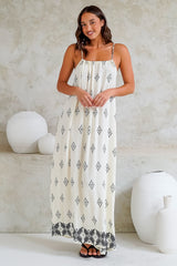 Milani Maxi Dress - Adjustable Halter Neck Sun Dress in Fresca Print White