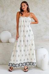 Milani Maxi Dress - Adjustable Halter Neck Sun Dress in Fresca Print White