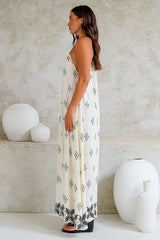 Milani Maxi Dress - Adjustable Halter Neck Sun Dress in Fresca Print White