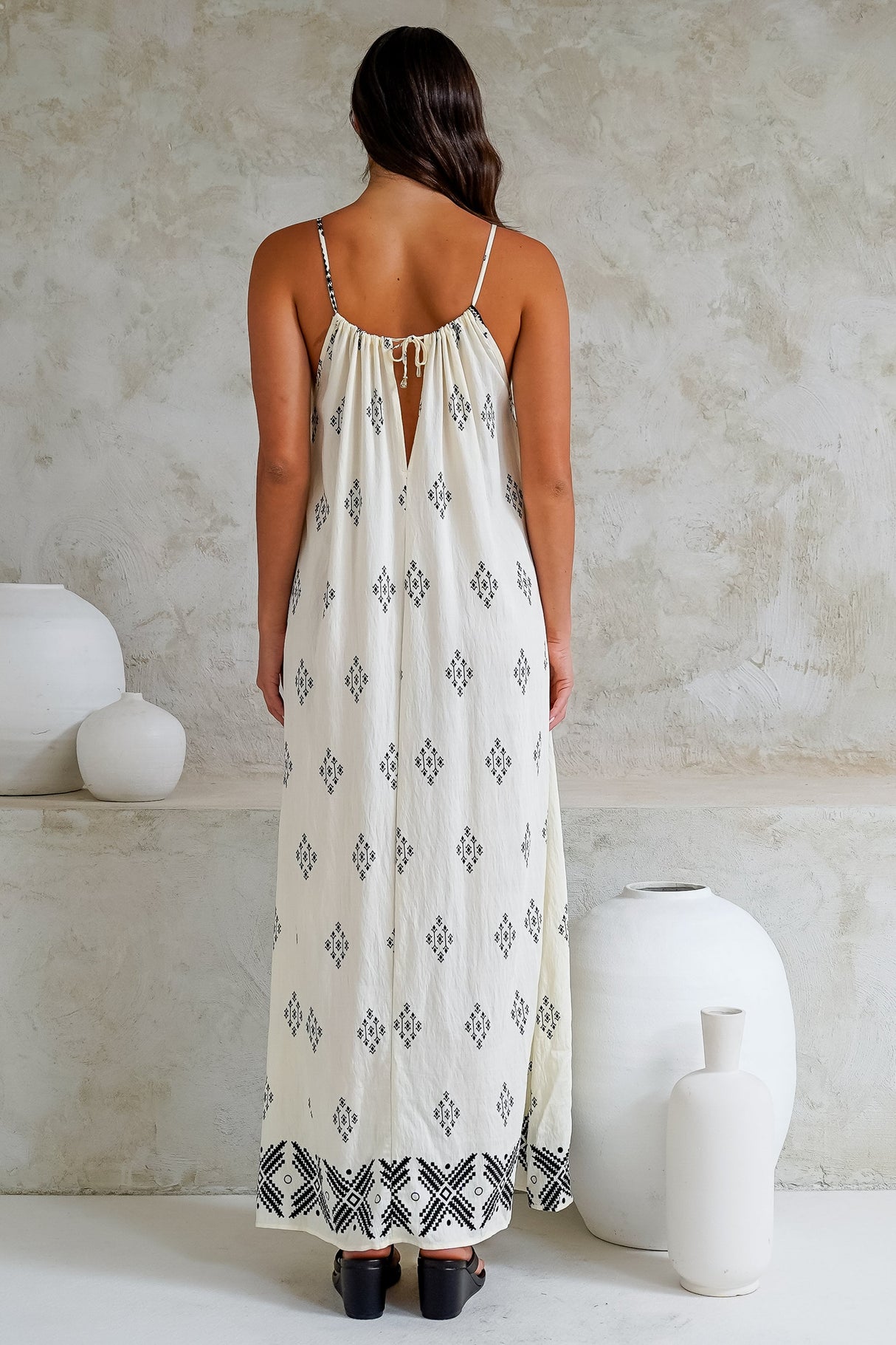 Milani Maxi Dress - Adjustable Halter Neck Sun Dress in Fresca Print White
