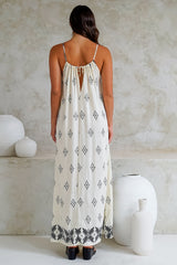 Milani Maxi Dress - Adjustable Halter Neck Sun Dress in Fresca Print White