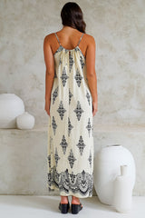 Milani Maxi Dress - Adjustable Halter Neck Sun Dress in Lannie Print White