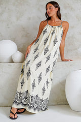 Milani Maxi Dress - Adjustable Halter Neck Sun Dress in Lannie Print White