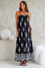 Milani Maxi Dress - Adjustable Halter Neck Sun Dress in Lannie Print Black