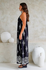 Milani Maxi Dress - Adjustable Halter Neck Sun Dress in Lannie Print Black