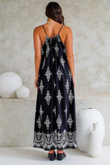 Milani Maxi Dress - Adjustable Halter Neck Sun Dress in Lannie Print Black