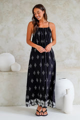 Milani Maxi Dress - Adjustable Halter Neck Sun Dress in Fresca Print Black