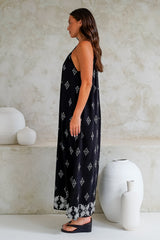 Milani Maxi Dress - Adjustable Halter Neck Sun Dress in Fresca Print Black