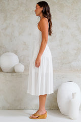 Eisley Midi Dress - Textured A-Line Sun Dress with Tie at Bust in White