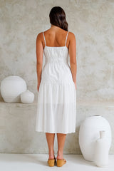 Eisley Midi Dress - Textured A-Line Sun Dress with Tie at Bust in White