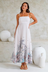 Mattina Maxi Dress: Spaghetti Strap Sun Dress in Horoscope Print