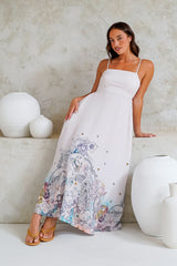 Mattina Maxi Dress: Spaghetti Strap Sun Dress in Horoscope Print