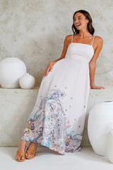 Mattina Maxi Dress: Spaghetti Strap Sun Dress in Horoscope Print
