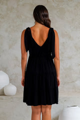 Lacy Mini Dress - Tie on Shoulder Strap Frill Splicing Tiered Sun Dress in Black
