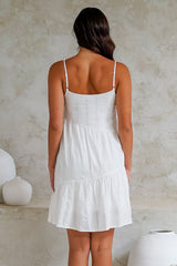 Ferry Mini Dress - Asymmetric Tiered Sun Dress with Spaghetti Straps in White
