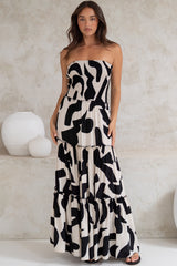 Rhea Maxi Dress - Strapless Ruffle Spliced Tiered Dress in Halsey Print