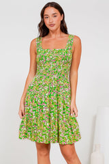 Rhiannon Mini Dress - Square Neckline Sun Dress with Shirred Bodice in Posie Print