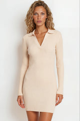 Model wearing Rhode Mini Dress in Beige from Salty Crush