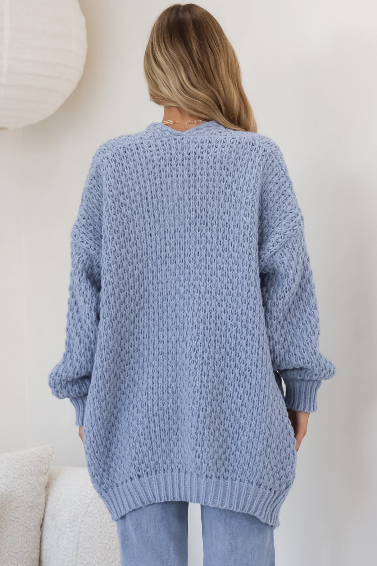 Ricki Cardigan - Open Front Chunky Knit Cardigan in Blue