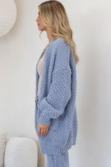 Ricki Cardigan - Open Front Chunky Knit Cardigan in Blue