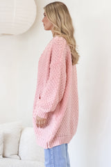 Ricki Cardigan - Open Front Chunky Knit Cardigan in Blush