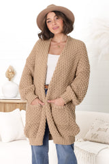 Ricki Cardigan - Open Front Chunky Knit Cardigan in Camel