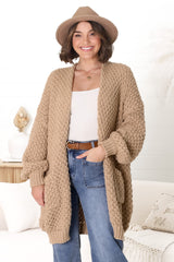 Ricki Cardigan - Open Front Chunky Knit Cardigan in Camel